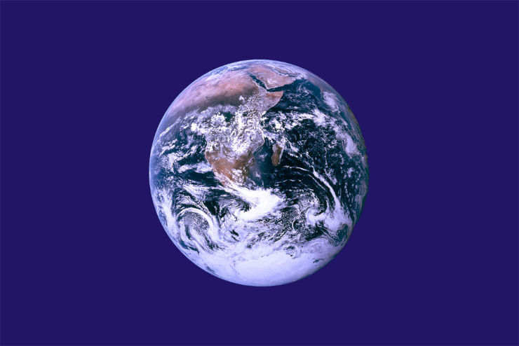 The unofficial Earth Day flag, a blue rectangle with a satellite picture of the Earth centered, focused on Southern Africa