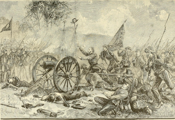 An engraving of Pickett's charge at Gettysburg