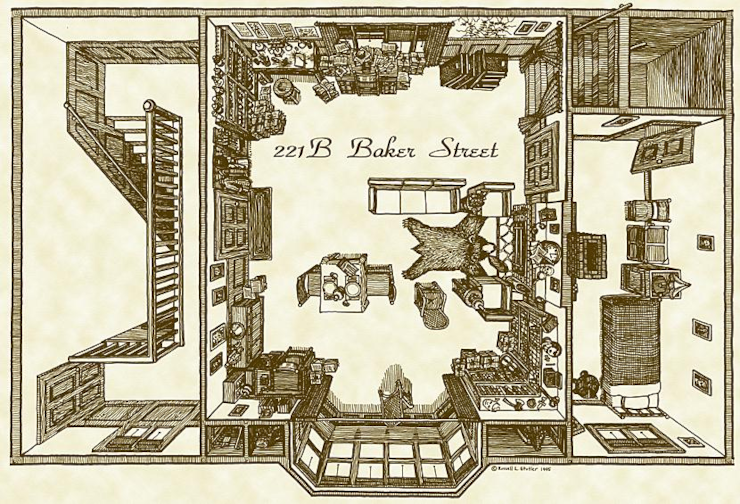 An overhead diagram of 221B Baker Street