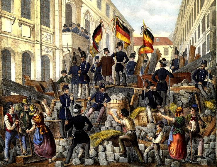 Barricade at the university on May 26, 1848, in Vienna