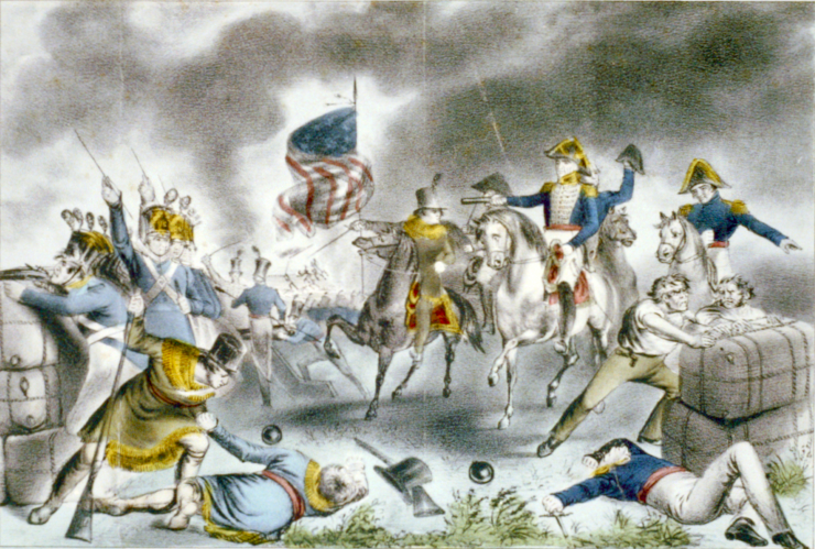 1840s color engraving depicting the Battle of New Orleans at Chalmette