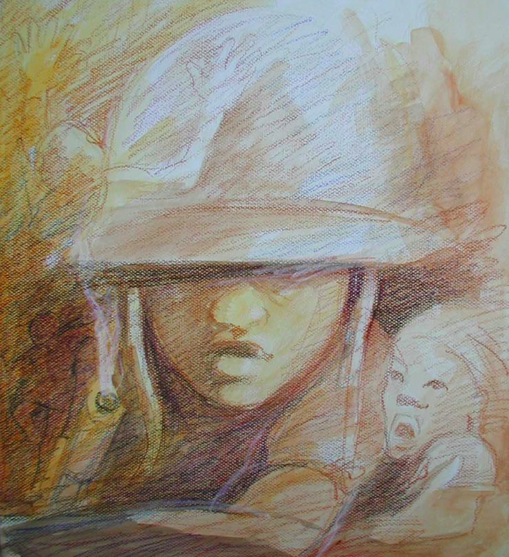 A sketch of a child soldier in the Ivory Coast