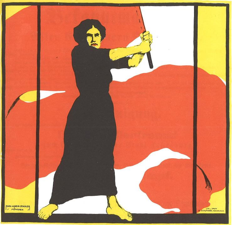 Rough painting of a 1910s German woman waving a large red flag