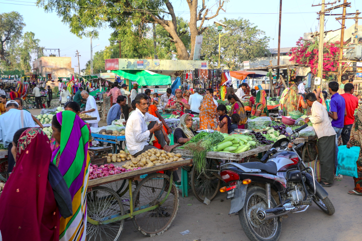 A market in Adalaj, Gujarat, India