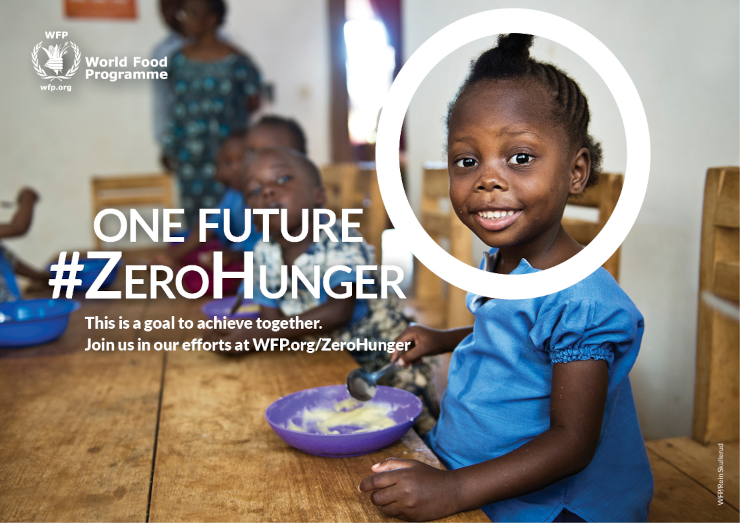 The World Food Program's social media for World Food Day 2015, featuring a young person eating porridge with the hashtag #ZeroHunger