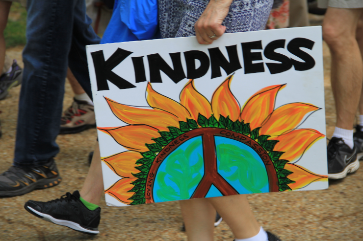Placard for kindness, at the People's Climate March 2017, in Washington DC