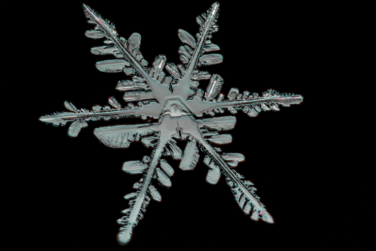A magnified snowflake
