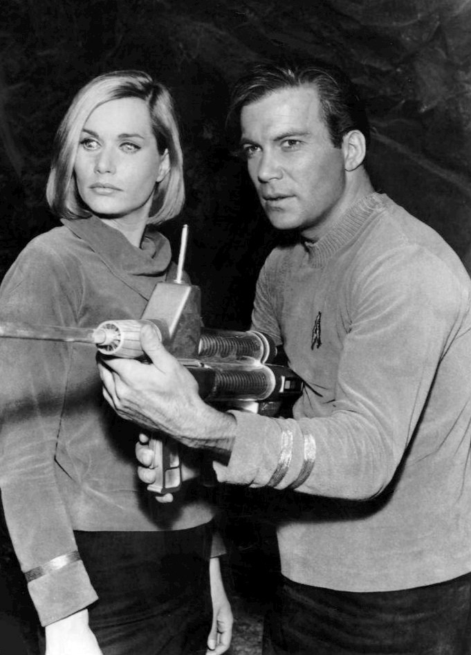 Dehner and Kirk with a phaser rifle prop
