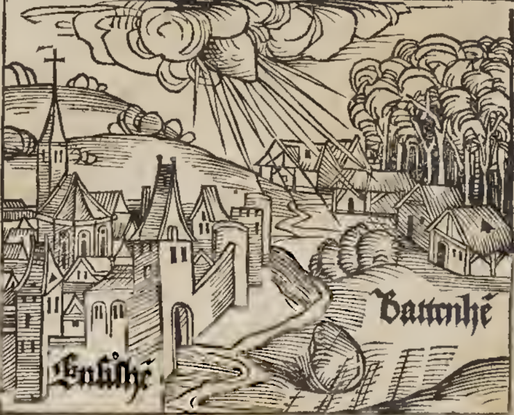 A woodcut from the Chronicles of Nuremberg (1493) showing the meteorite landing in Ensisheim