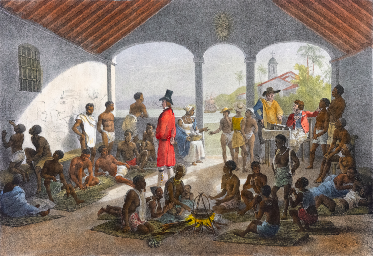A painting of a slave market in Brazil